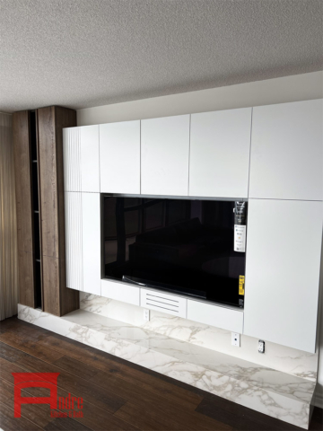 Modern Tv Panel Wall Unit With Painted Mdf And Austrian Laminate, And Porcelain Countertop