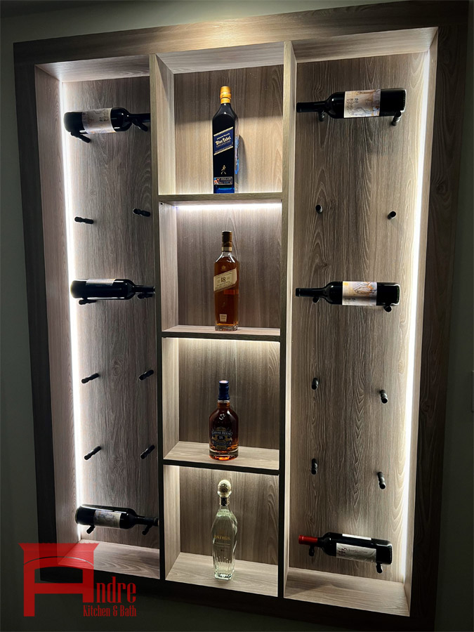 Modern Wall Unit Wine Rack Combo With Austrian Laminate And Led Lighting